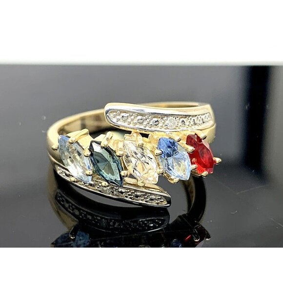 Cocktail Ring 10k Yellow Gold Multi Colored Stones Women's Jewelry Size 6 - Picture 1 of 14